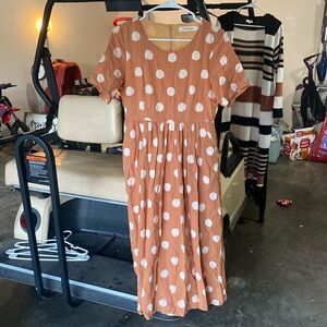 Burnt orange polka dot dress